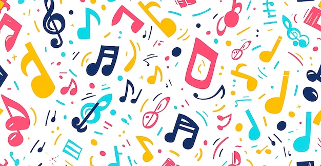 Photo a colorful music notes and music notes are scattered on a white background