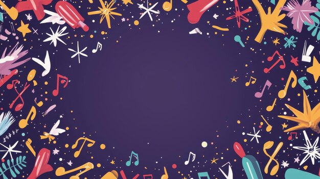 Photo colorful music notes and stars on purple background