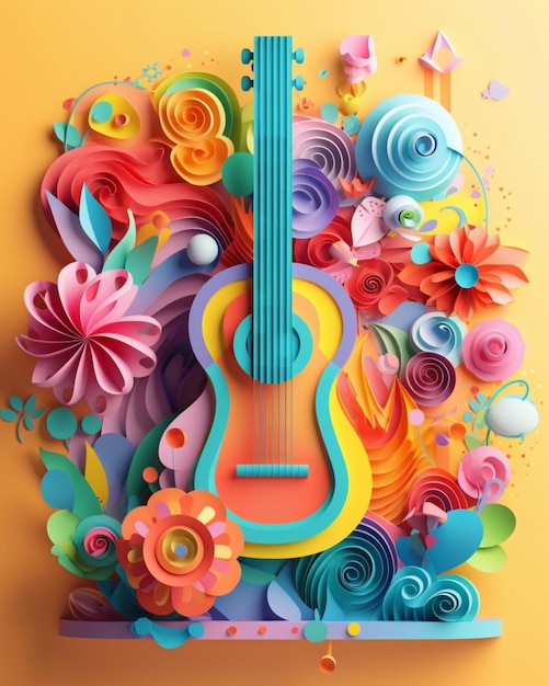 A colorful musical instrument with a violin on it