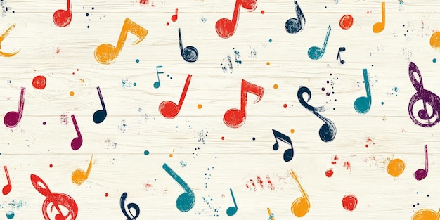 Photo colorful musical notes pattern on sheet music