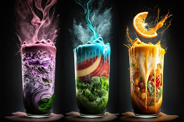 Colorful natural fruit smoothies with different flavors beautiful illustration Generated by AI