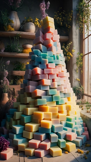 Colorful natural soap pile