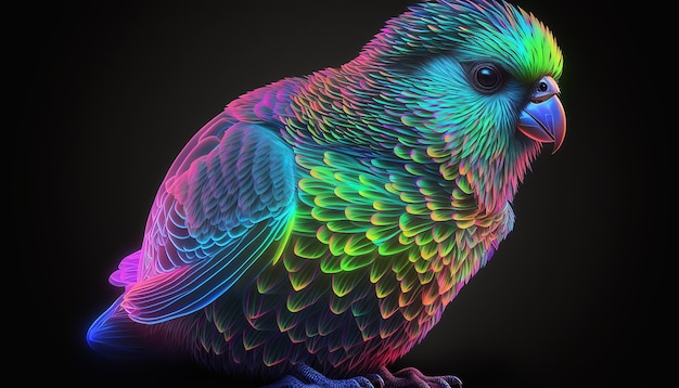 Colorful neon cute kakapo bird Created Using Midjourney