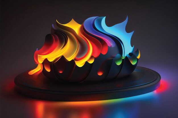 Colorful Neon Fire on Dark Background with Surreal Red Blue and Yellow 3D Pattern Generative AI