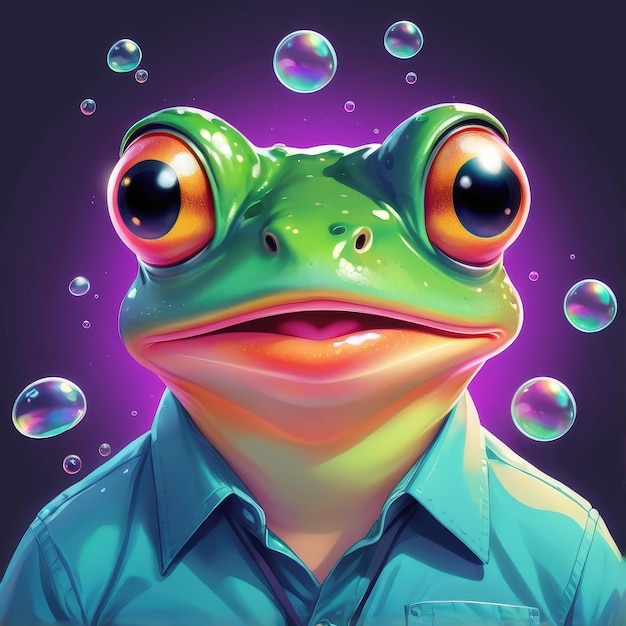 Colorful Neon Frog Illustration Ai Generative