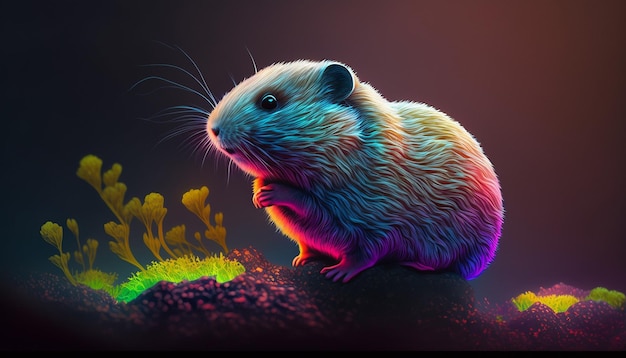 Colorful neon lemming guinea pig animal AI Generated