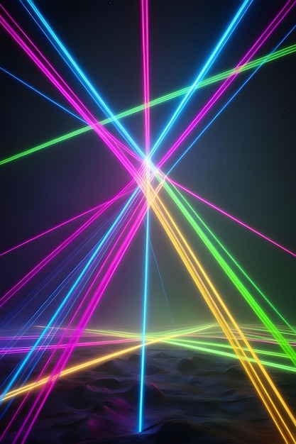 Photo colorful neon light lines in dark background