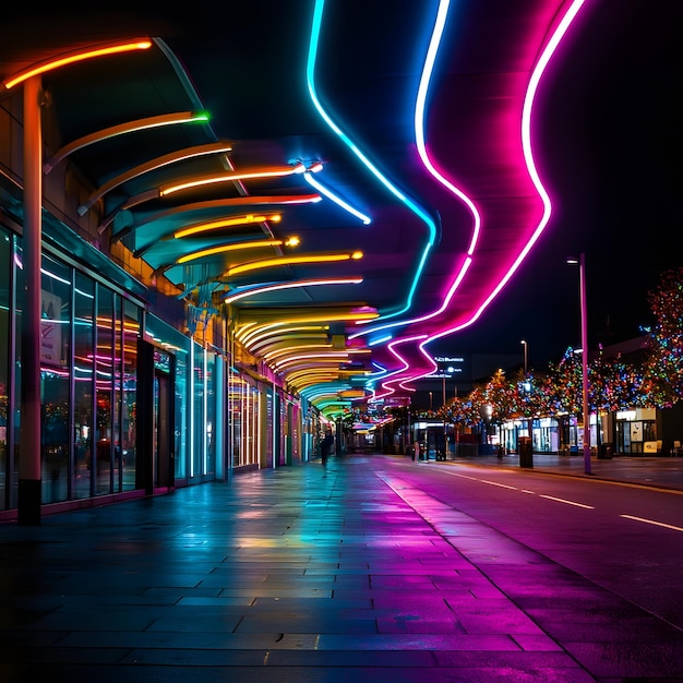 Photo colorful neon lights on the streets of the city night photography