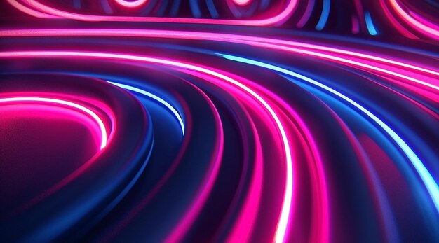 Photo a colorful neon lines and swirls of violet is flowing through a dark tunnel on a circular pattern