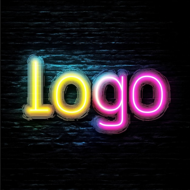 Photo colorful neon logo design with bright glowing effects