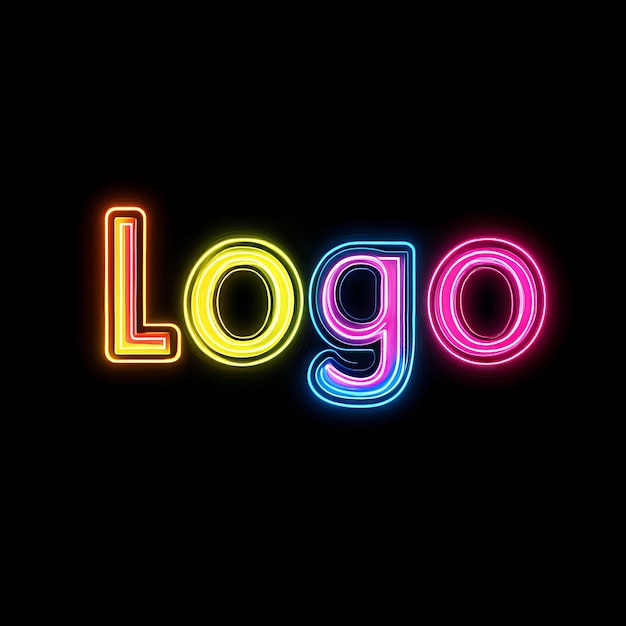 Photo colorful neon logo with bright illuminated text