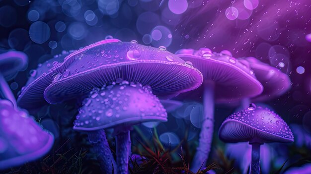 Colorful Neon Mushrooms Mushroom background High quality AI generated image