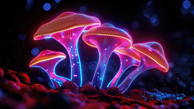 Photo colorful neon mushrooms mushroom background high quality ai generated image