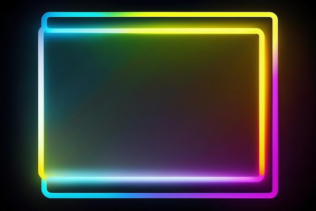 Colorful neon rectangle frame isolated on black background Concept of glowing geometric shape at night time AI generated