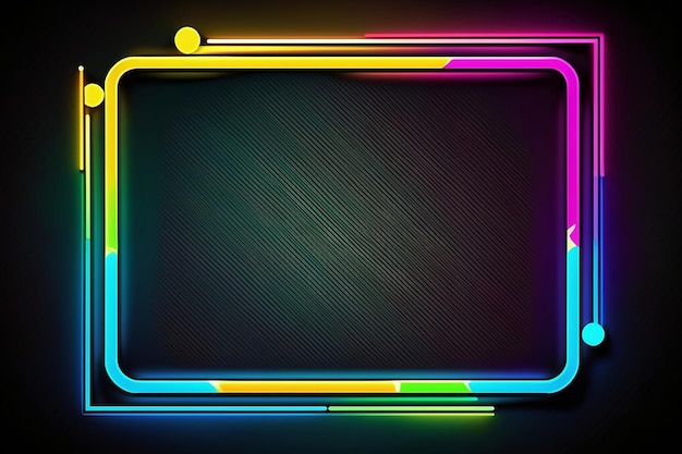 Colorful neon rectangle frame isolated on black background Concept of glowing geometric shape at night time AI generated