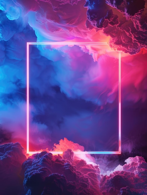 Colorful neon sky with square in middle