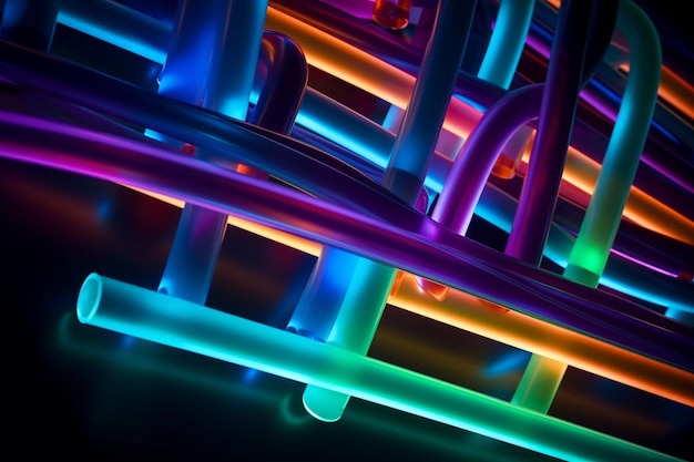 Photo colorful neon tubes on dark background