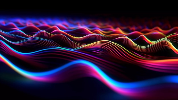 Colorful Neon Waves 3D Rendering Glowing Neon Abstraction Generative Ai