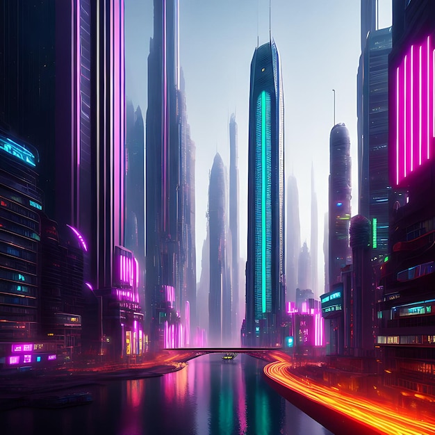 Colorful Neonlit Futuristic Megapolis 3D Ultrarealistic Illustration