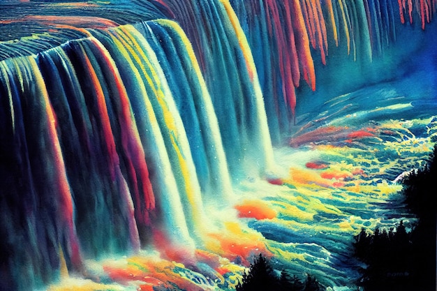 Colorful Niagara Falls Canada Beautiful photorealistic paintings