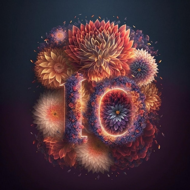 A colorful number 10 with a dark background.