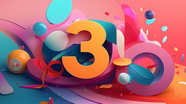 A colorful number 3 with a colorful background.