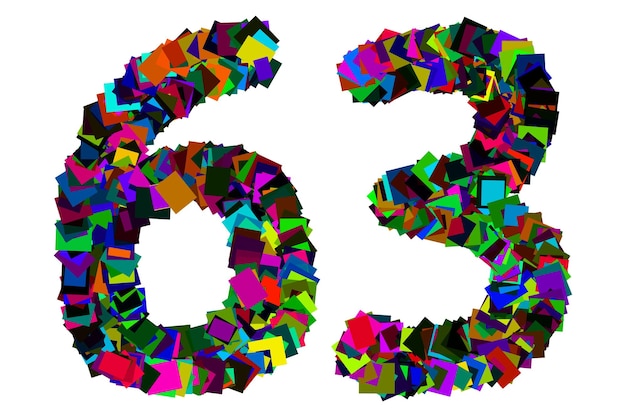 Colorful number 63 for math concept