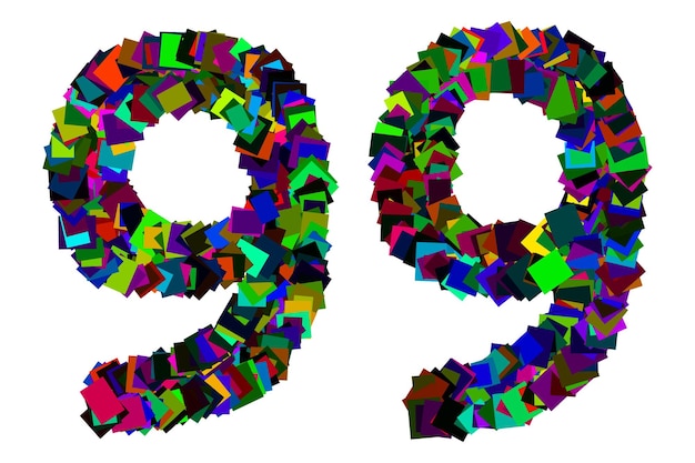 Colorful number 99 for math concept