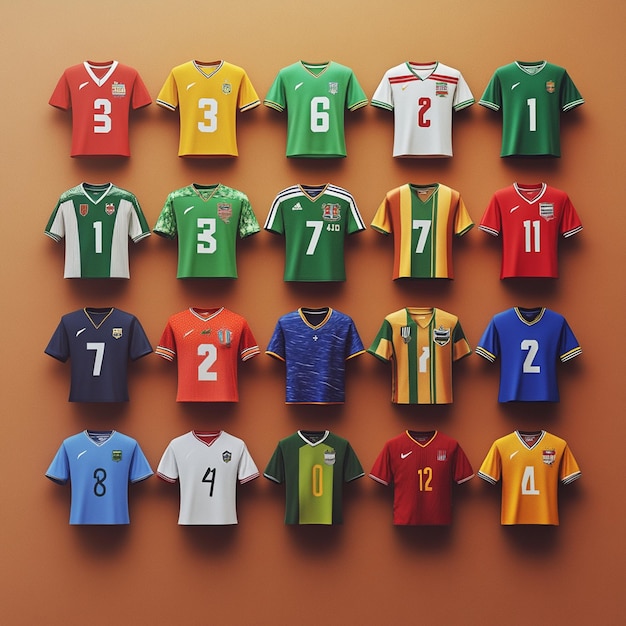 Colorful Numbered Football Jerseys Collection Display