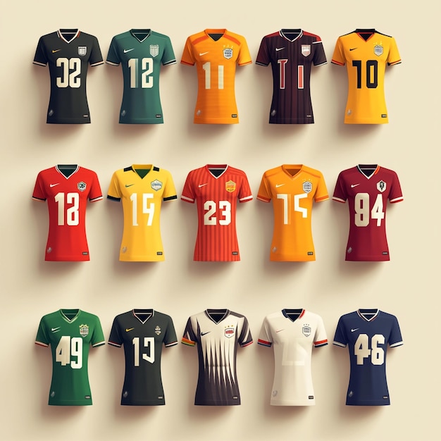 Colorful Numbered Football Jerseys Collection Display