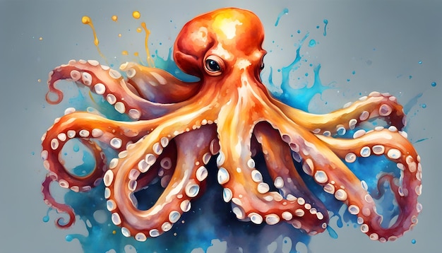 colorful octopus in paint splashes