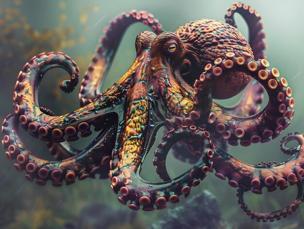 Photo a colorful octopus swimming underwater