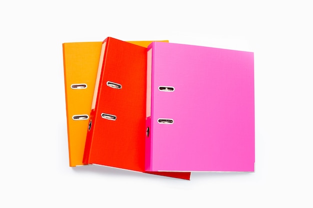 Colorful office folders on white background