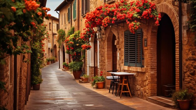 Colorful old street in pienza tuscany italy