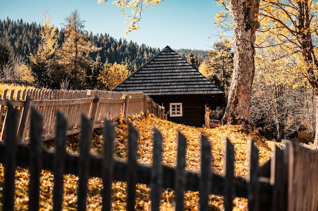 Colorful old wooden houses in Vlkolinec Unesco heritage Mountain village with a folk architecture Magurka liptov slovakia