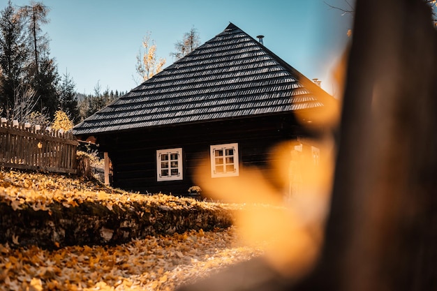 Colorful old wooden houses in Vlkolinec Unesco heritage Mountain village with a folk architecture Magurka liptov slovakia