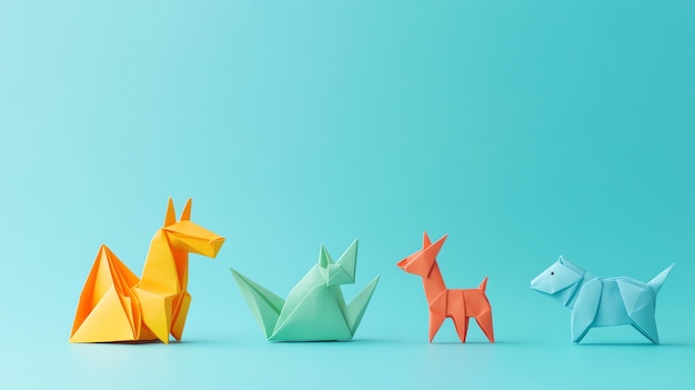 Photo colorful origami animals on a blue and orange background