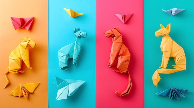 Photo colorful origami animals on a bright background