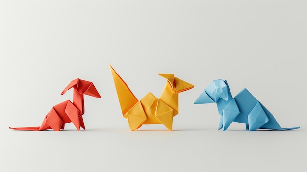 Photo colorful origami animals red yellow and blue