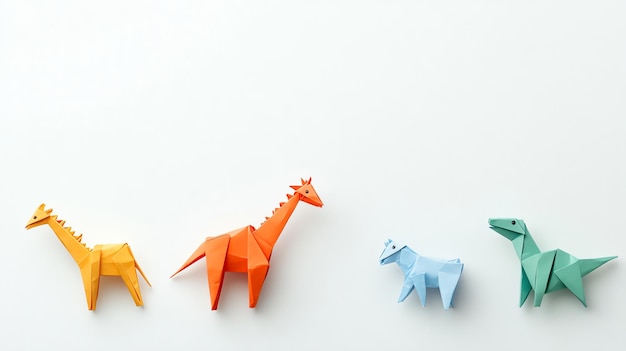 Colorful origami animals on white background