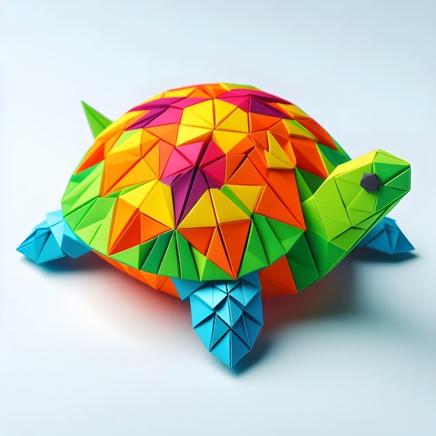 Colorful Origami Turtle on a White Background with Vibrant Colors