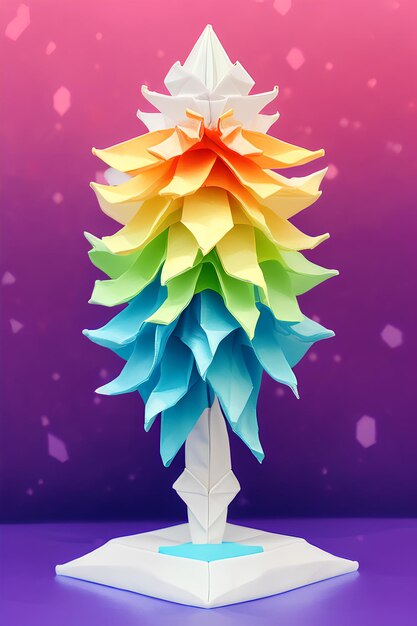 A colorful origami umbrella with a white cone on it