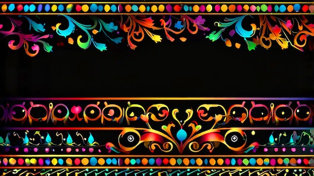 Photo colorful ornate frame on black background background