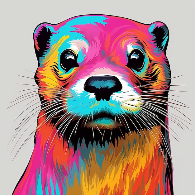 Colorful Otter In Pop Art Style Graphic Design Illustration