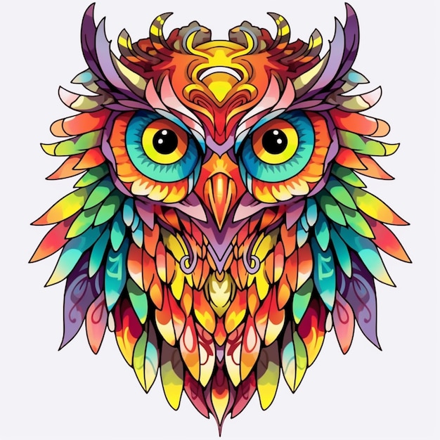 A colorful owl with big eyes and a large beak generative ai