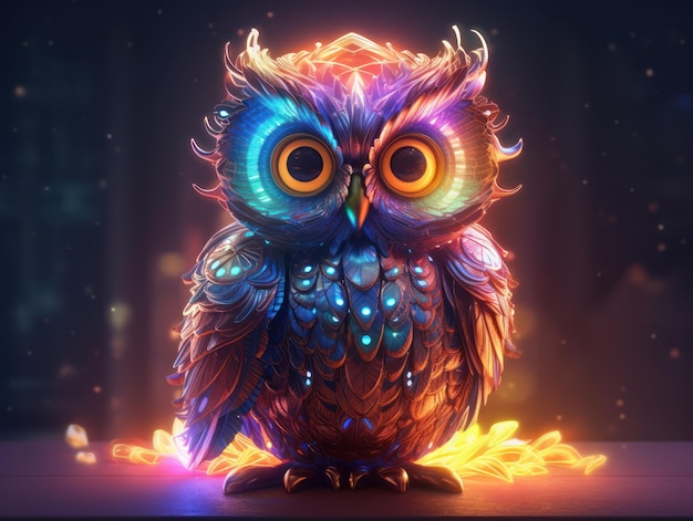 A colorful owl with a black background