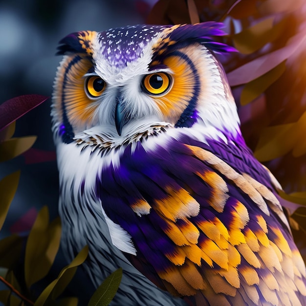 Colorful owl with white face dark background image Ai generated art