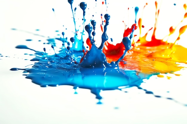 Colorful paint dripping and splashes on white background Generative AI illustration