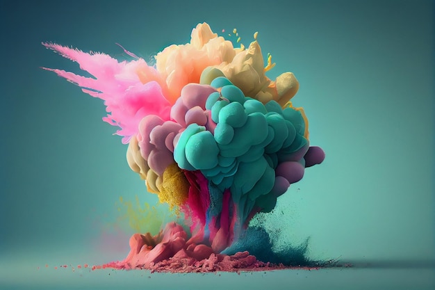 Colorful paint explosion isolated on blue backgroundgenerative ai