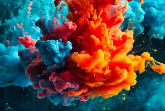 The colorful paint is falling into the air